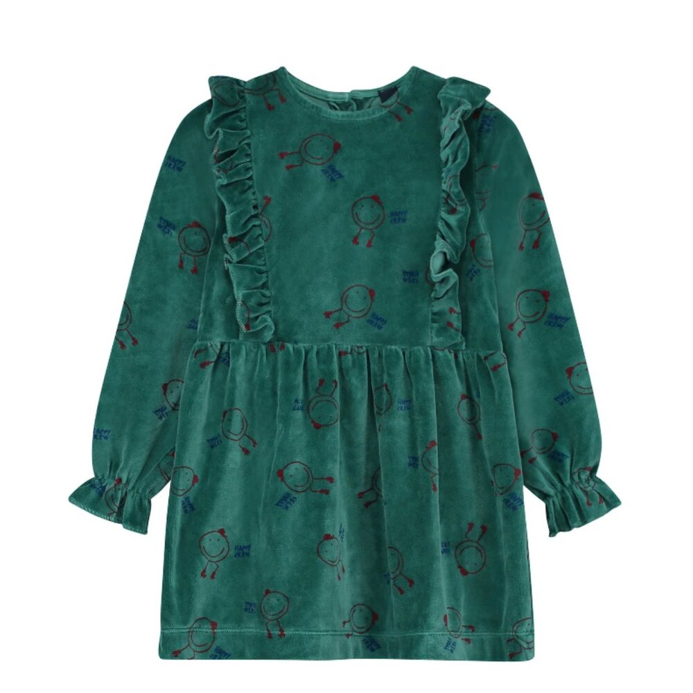 Girls Bonmot Happy Crew Dress Green Velour
